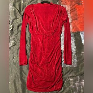 Long-Sleeve Red Ruched Fashion Nova dress XS